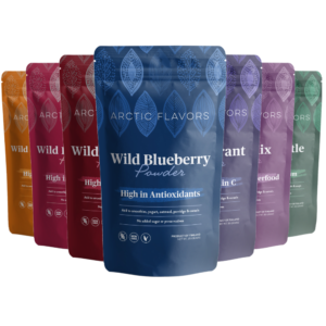 Arctic Flavors ultimate superfood bundle includes wild Arctic blueberry powder, cranberry powder, lingonberry powder, berry mix powder, sea buckthorn powder, blackcurrant powder, and nettle powder. The ultimate superfood bundle is packed with different vitamins, fiber, antioxidants, omegas, and many other micronutrients.