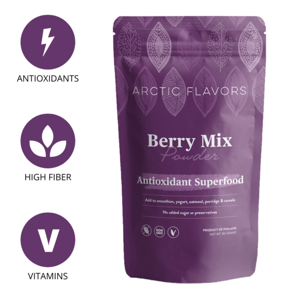 Smoothie mix powder with delicious 4 exotic berries. Boost your smoothies with antioxidants, vitamins & fiber. 100% natural & premium quality.