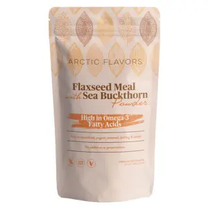 Ground flaxseed meal made of flaxseeds, containing flaxseed oil is used to make Arctic Flavors flaxseed meal with sea buckthorn powder